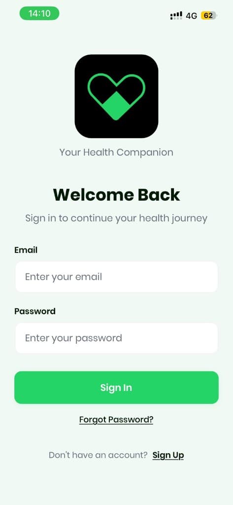 MedBuddy sign in screen
